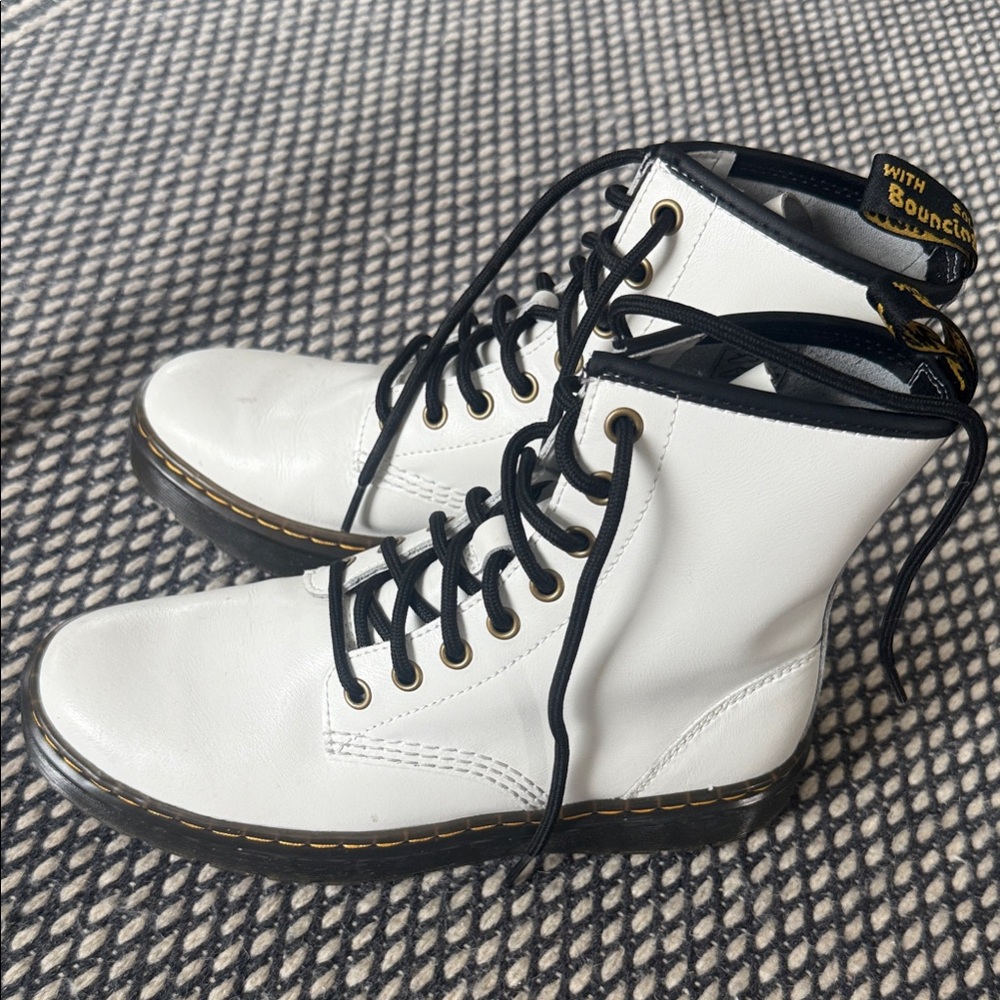 Dr. Martens White Combat Boots with Black Laces